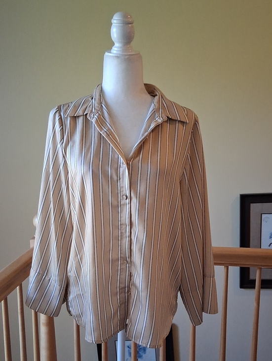 Elie Tahari Tops - Elie Tahari Cream and Navy Striped Button-Down Blouse